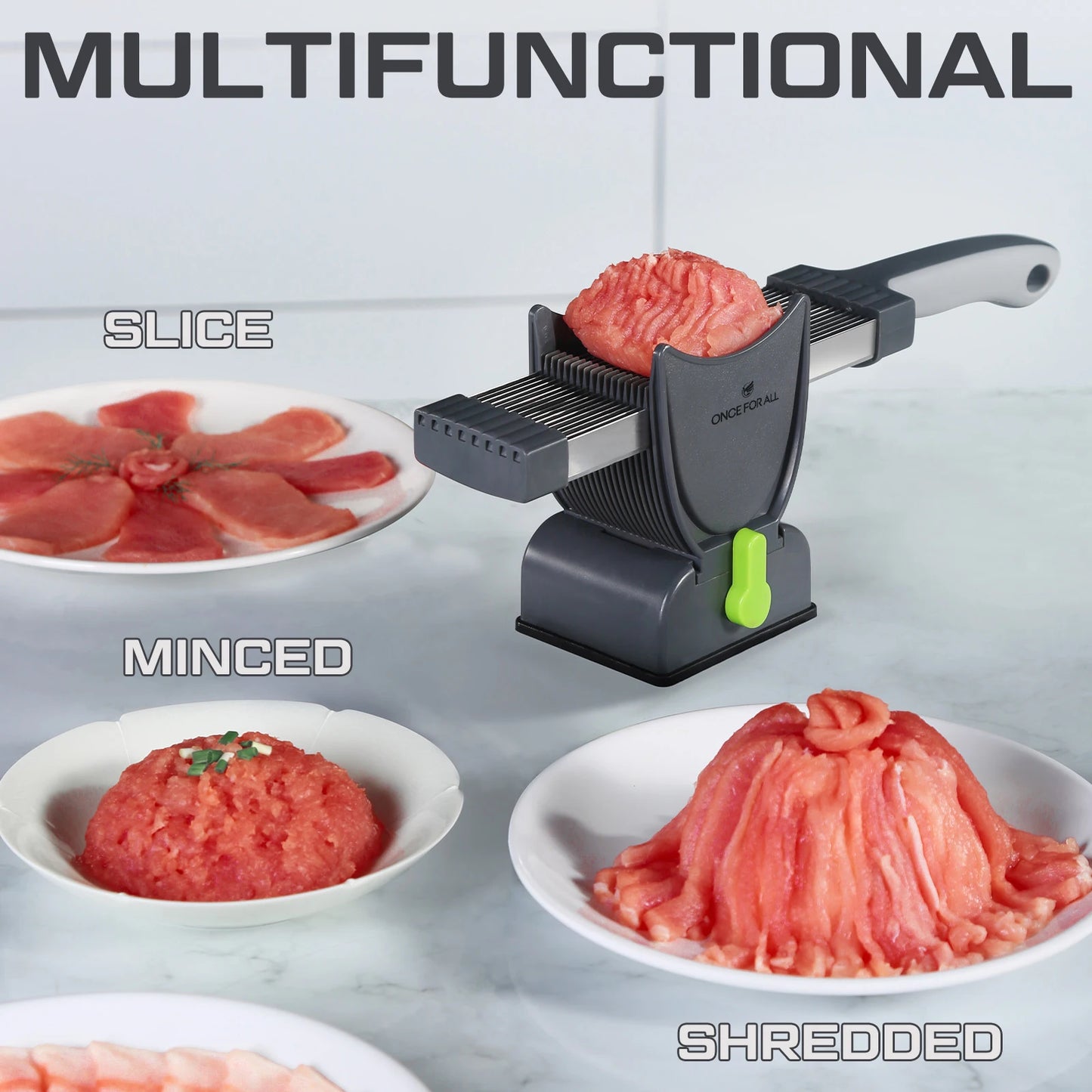 Meat Slicer For Fresh Raw Meat, Adjustable Thickness 2 Or 4 Mm, 17-In-1 Stainless Steel Meat Cleaver Kitchen Knife