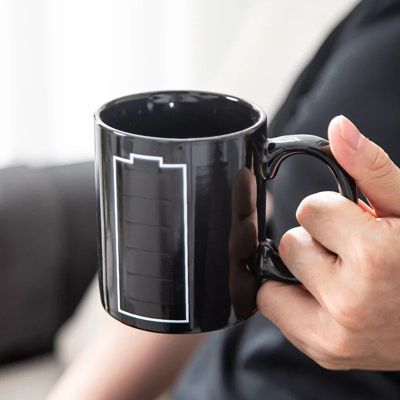 π Heat-Activated Changing Color Mug β Battery Pattern Coffee Cup (330ml) for Couples, Milk Tea & Juice, Christmas Gift π