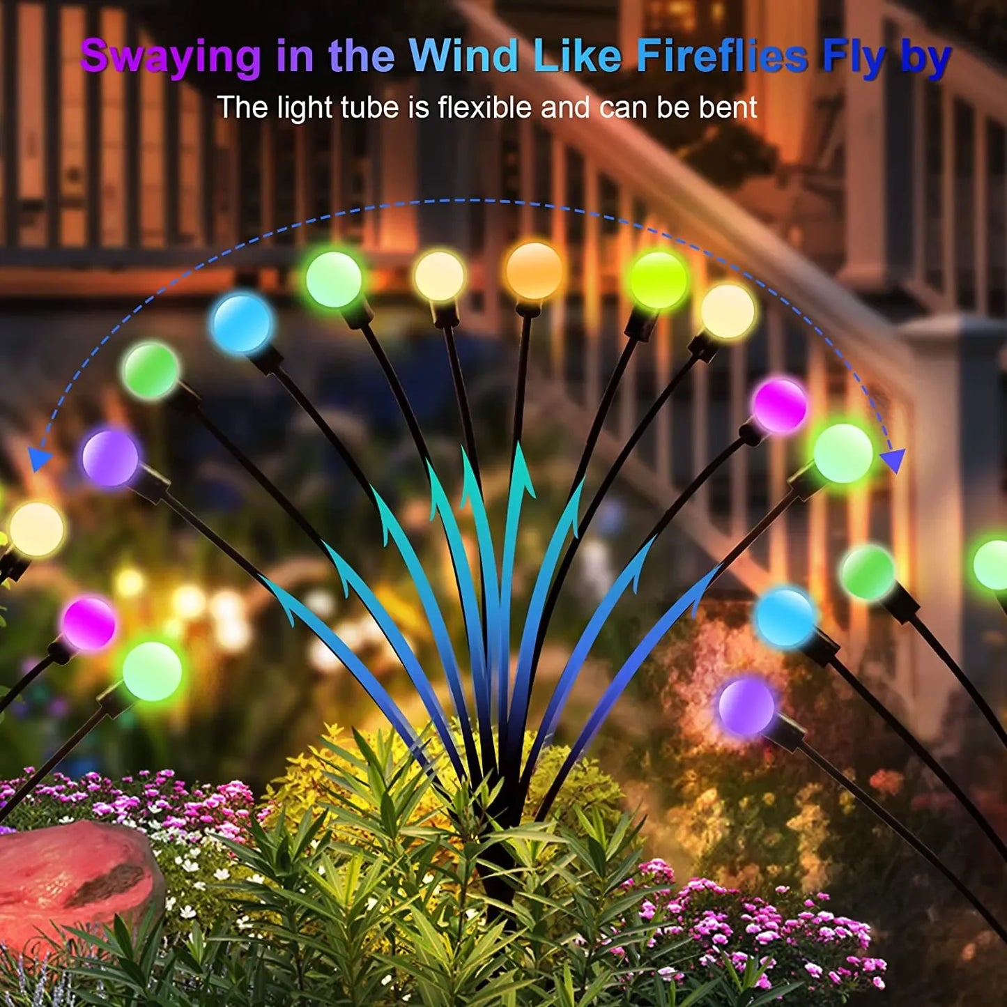 10 Outdoor Lights Solar Lawn Lamp Garden Lamp LED Wind-driven Firefly Ground Plug Lamp for Garden Lawn Landscape Holiday Light