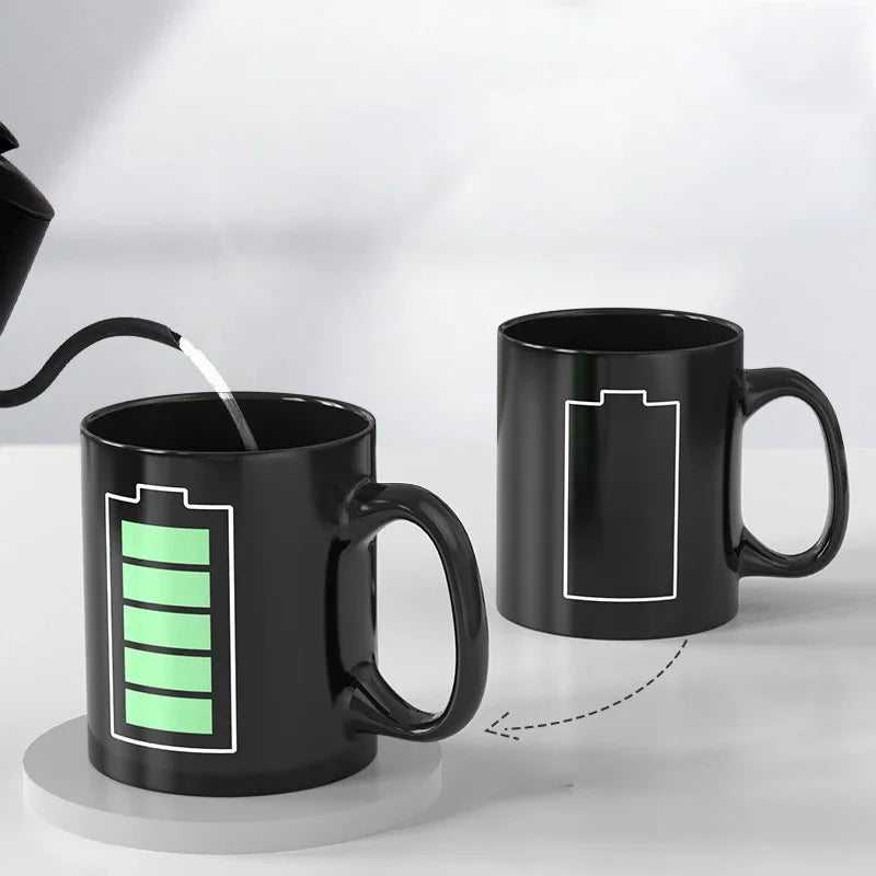 π Heat-Activated Changing Color Mug β Battery Pattern Coffee Cup (330ml) for Couples, Milk Tea & Juice, Christmas Gift π