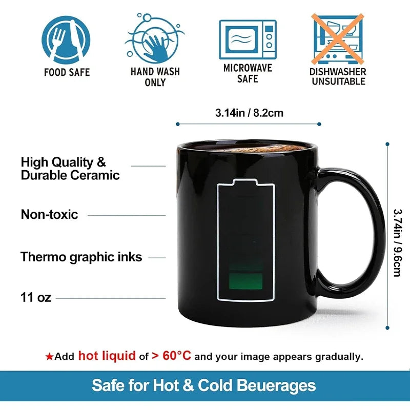 π Heat-Activated Changing Color Mug β Battery Pattern Coffee Cup (330ml) for Couples, Milk Tea & Juice, Christmas Gift π