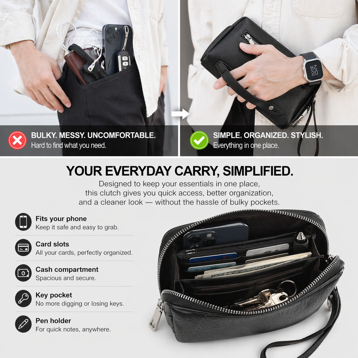 Minimal Carry Leather Clutch