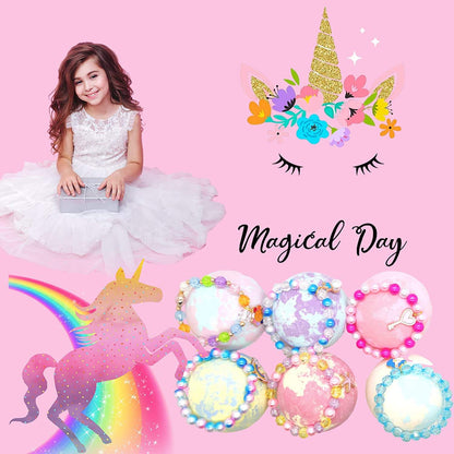 Unicorn Bath Bombs with Surprise Bracelets Jewelry Inside for Kids Girls Birthday Gifts
