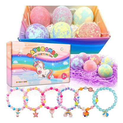 Unicorn Bath Bombs with Surprise Bracelets Jewelry Inside for Kids Girls Birthday Gifts
