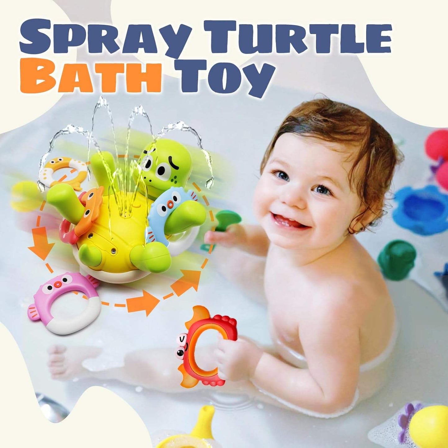 AquaSpin™ Swimming Turtle Bath Toy – Rechargeable Rotating Spray Baby Bath Toy, Cute Sensory Water Toy for Toddlers & Kids