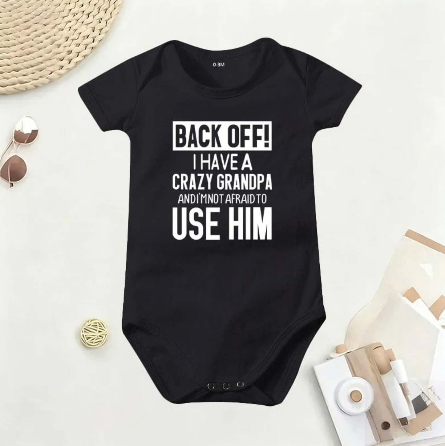 👶 "Back Off! I Have a Crazy Grandpa/Grandma" Cute Cotton Baby Bodysuit