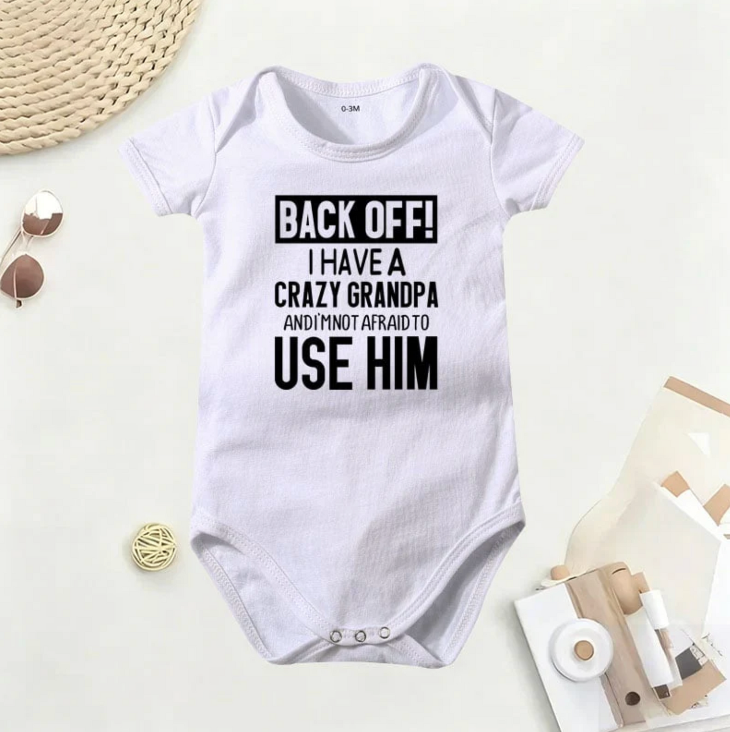 👶 "Back Off! I Have a Crazy Grandpa/Grandma" Cute Cotton Baby Bodysuit