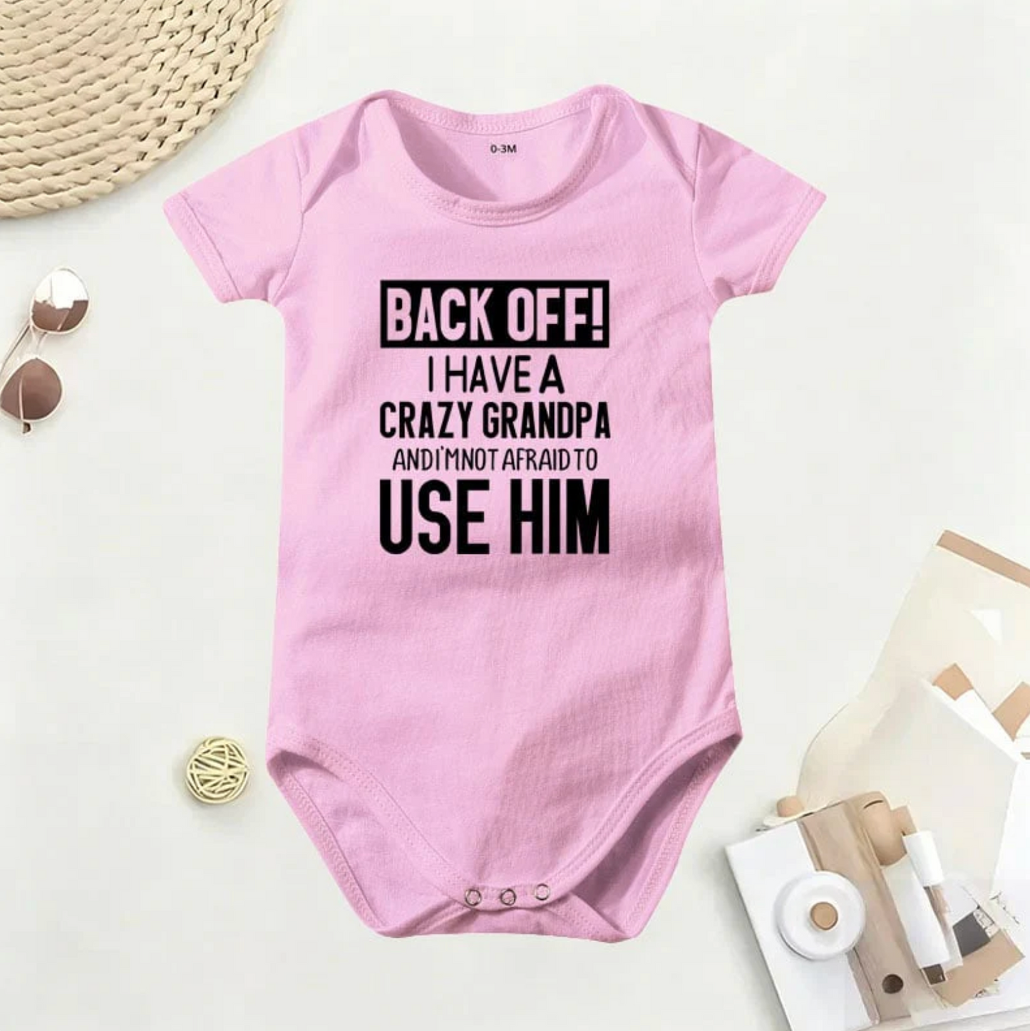 👶 "Back Off! I Have a Crazy Grandpa/Grandma" Cute Cotton Baby Bodysuit