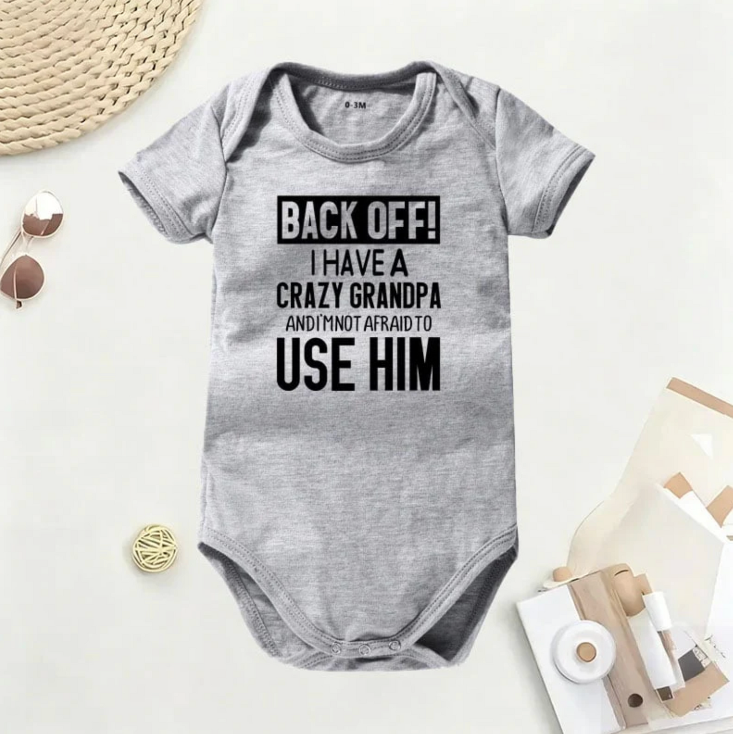 👶 "Back Off! I Have a Crazy Grandpa/Grandma" Cute Cotton Baby Bodysuit