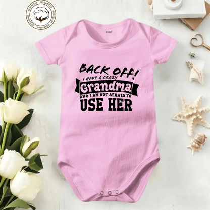 👶 "Back Off! I Have a Crazy Grandpa/Grandma" Cute Cotton Baby Bodysuit
