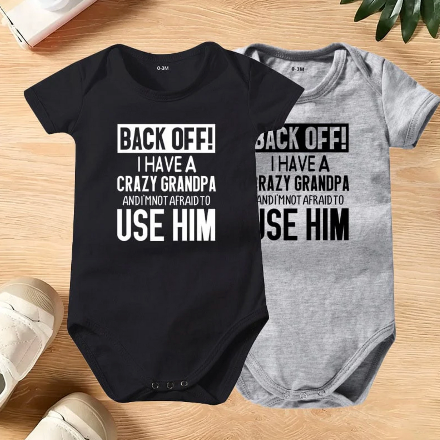 👶 "Back Off! I Have a Crazy Grandpa" - Cute Cotton Baby Bodysuit