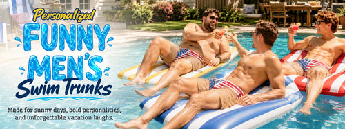 Custom Funny Patriotic Men Swim Trunks - Personalized Birthday Gifts For Husband, Son, Grandson, Brother, Grandpa, Dad, Yourself - Warning Wide Load